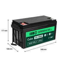 Green Cell Cube AGM VRLA IP54 12V 65Ah maintenance-free battery for lawnmowers, scooters, boats, and wheelchairs