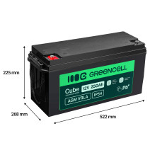 Green Cell Cube AGM VRLA IP54 12V 250Ah maintenance-free battery for campers, photovoltaics, solar panels, boats