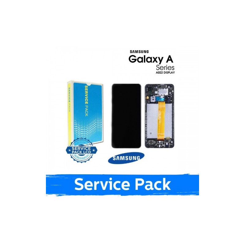 Screen for Samsung A022 A02 (2021) black with frame (Service Pack)