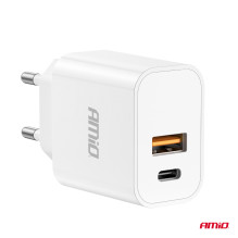 Ładowarka sieciowa PRO-09 USB + USB-C 20W Quick Charge 230V AMIO-02935