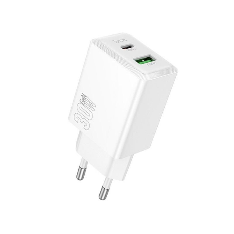 Įkroviklis Hoco N71 30W GaN USB-C / USB-A baltas