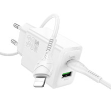 Įkroviklis Hoco N71 30W GaN USB-C / USB-A + USB-C to Lightning cable 1.0m baltas