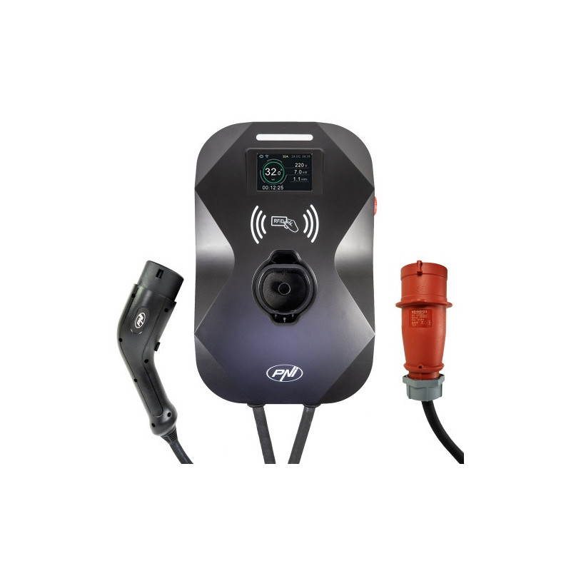 PNI KW22 32A uzlādes stacija, 22KW, elektriskajām automašīnām, 85V - 415V, trīsfāzu, 7-pin Type 2 ka