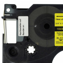Industrial nylon label ribbon cassette replaces Dymo 18491 19mm, black on yellow