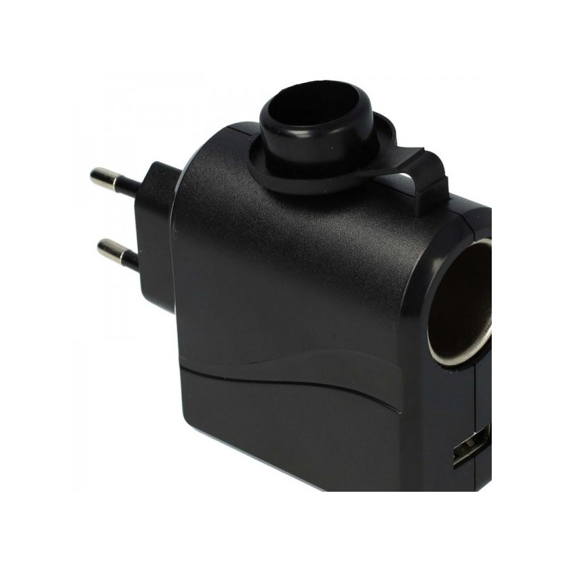Adapter from 220V power supply to 12V vehicle socket with 3A charging current, including USB socket