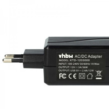 Adapter from 220V power supply to 12V vehicle socket with 3A charging current, including USB socket