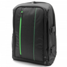 Camera backpack large, waterproof, nylon, black-green for SLR cameras