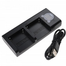 Dual charger for Sony NP-FM50 batteries etc., with USB cable