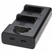 Dual charger for Sony NP-FM50 batteries etc., with USB cable