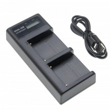 Dvigubas įkroviklis (Micro USB / Type C), skirtas Sony baterijai NP-F970 ir kt., su ekranu