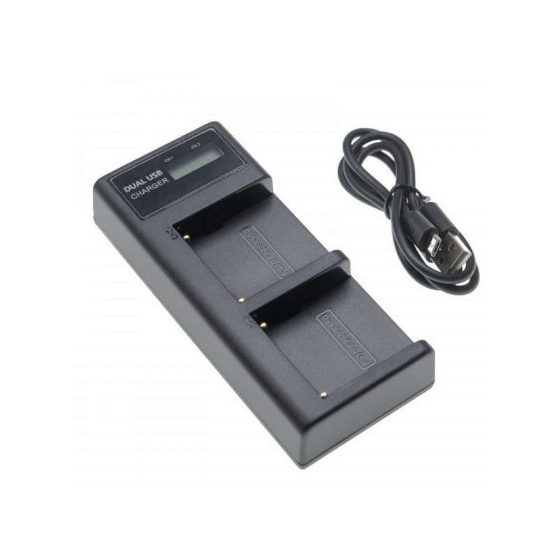 Dvigubas įkroviklis (Micro USB / Type C), skirtas Sony baterijai NP-F970 ir kt., su ekranu