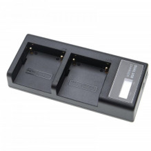 Dvigubas įkroviklis (Micro USB / Type C), skirtas Sony baterijai NP-F970 ir kt., su ekranu