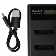 Dual charger (Micro USB / Type C) for Olympus battery Li-40B etc., with display
