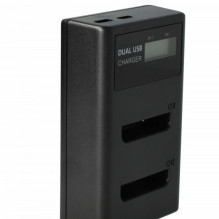 Dual charger (Micro USB / Type C) for Olympus battery Li-40B etc., with display