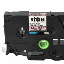Label ribbon cassette replaces Brother Tze-MQE31, 12mm 8m, black on pastel pink
