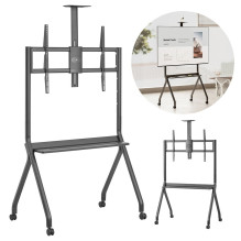 Maclean TV stand / cart, camera shelf, on casters, 55-100", max load 120kg / 10kg shelf, max. VESA 900x600, black, 