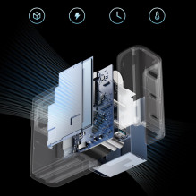 „Cuktech CUKAD1003EUG GaN 100W“ sieninis įkroviklis, 2 x USB-C, 1 x USB-A su USB-C laidu – pilkas