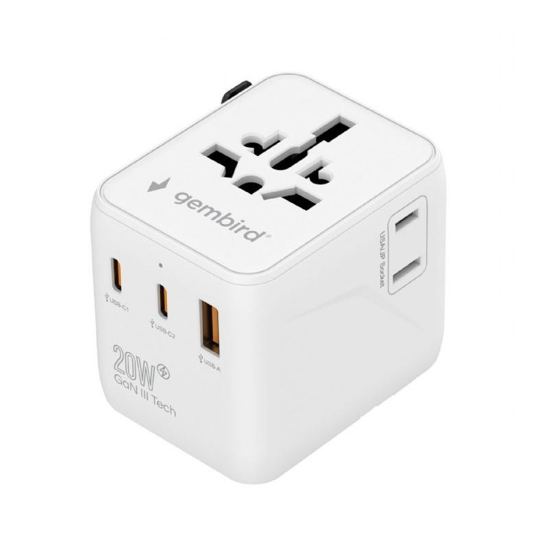 POWER ADAPTER TRAVEL 20W / WHITE TPA-1A2C20-01-W GEMBIRD