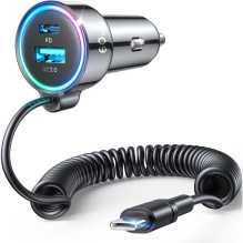 Joyroom Joyroom 3 viename greitas automobilinis įkroviklis su USB C tipo laidu 1,6 m 60 W juodas (JR-CL07)
