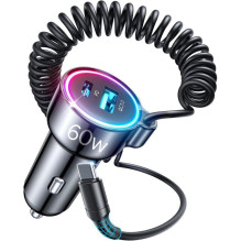 Joyroom Joyroom 3 viename greitas automobilinis įkroviklis su USB C tipo laidu 1,6 m 60 W juodas (JR-CL07)