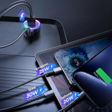 Joyroom Joyroom 3 viename greitas automobilinis įkroviklis su USB C tipo laidu 1,6 m 60 W juodas (JR-CL07)