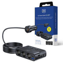 3mk automobilinis maitinimo skirstytuvas PD 120W™ QC PPS UCB-C USB-A automobilinis įkroviklis 7 įrenginiams - juodas