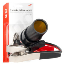 Cigarette lighter socket alligator clip adapter 12V 24V 15cm AMIO-03803