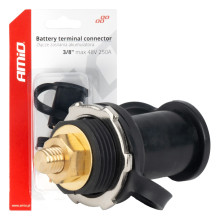 Akumuliatoriaus maitinimo jungtis, juoda, minuso polius, su dangteliu 3/8 M10 12V 24V 48V 250A AMIO-03813