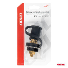 Battery power connector black minus with cap 3/8 M10 12V 24V 48V 250A AMIO-03813