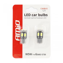 LED lemputės CANBUS 6SMD 5730 T10 W5W baltos AMIO-01622