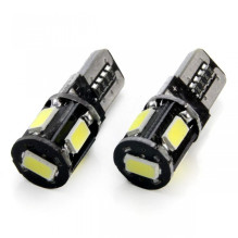 LED CANBUS lemputės 5SMD 5730 T10 W5W baltos AMIO-01628