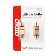 CANBUS LED lemputės 4014 12SMD Festoon C5W C10W C3W 36mm baltos 12V 24V AMIO-01289