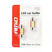 LED lemputės CANBUS 4014 12SMD Festoon C5W C10W C3W 31mm baltos 12V 24V AMIO-01631