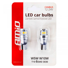 LED Bulbs CANBUS 3030 6SMD T10 W5W W10W White 12V 24V AMIO-02801