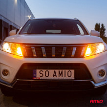 LED lemputės CANBUS 3030 24SMD T20 WY21W oranžinės gintaro spalvos 12V 24V AMIO-02393