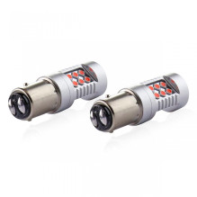 LED lemputės CANBUS 3030 24SMD 1157 BAY15D PR21 / 5W raudonos 12V 24V AMIO-02579