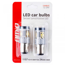 LED lemputės CANBUS 3020 24SMD 1157 BAY15D P21 / 5W baltos 12V 24V AMIO-02798 LED lemputės CANBUS 3020 24SMD 1157 BAY15D P21 / 5W baltos 12V 24V AMIO-02798