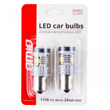 LED lemputės CANBUS 3020 24SMD 1156 BA15S P21W R10W R5W baltos 12V 24V AMIO-02797