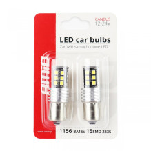 LED lemputės CANBUS 2835 15SMD 1156 BA15S P21W R10W R5W baltos 12V 24V AMIO-01293
