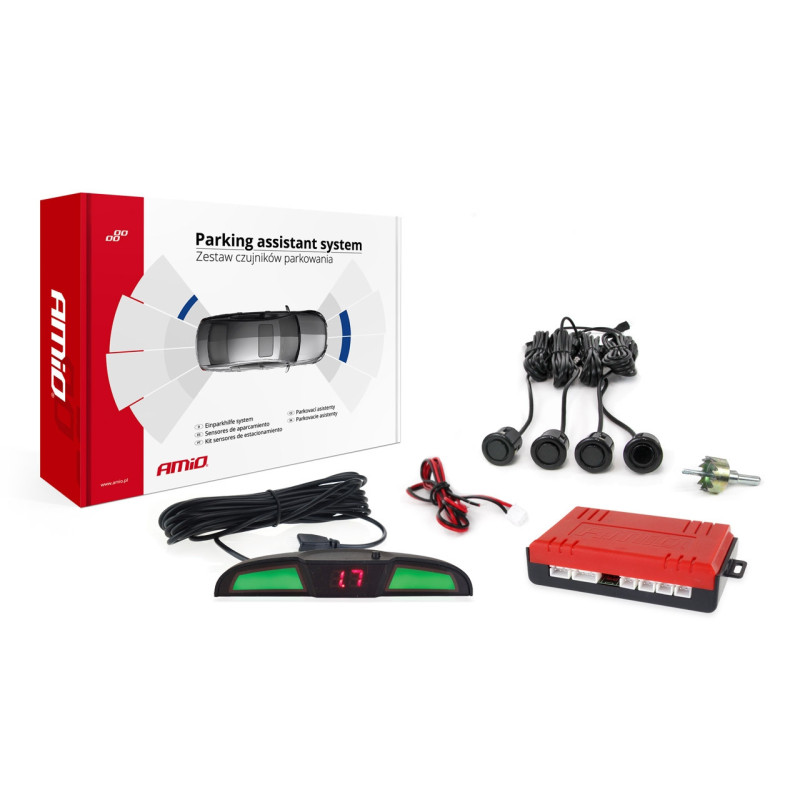 Zestaw czujników parkowania cofania LED COB 4 sensory czarne "GOLD" 18 mm AMIO-02284