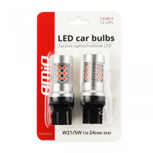 LED CANBUS lemputės 24SMD T20 WR21 / 5W raudona raudona 12V 24V AMIO-02581