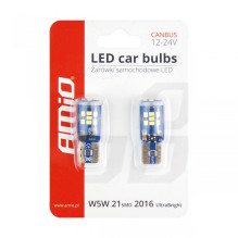 LED lemputės CANBUS 21SMD UltraBright 2016 T10 W5W baltos 12V 24V AMIO-02445