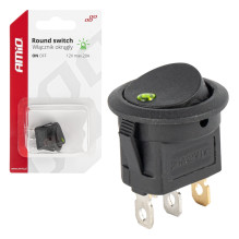 Jungiklis, apvalus mygtukas, 12V 20A, ĮJUNGTA/IŠJUNGTA, žalias foninis apšvietimas, AMIO-03964
