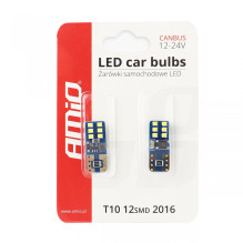 LED lemputės CANBUS 12SMD UltraBright 2016 T10e W5W baltos 12V 24V AMIO-01638