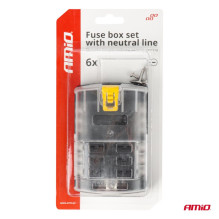 Fuse box with negative rail, screw connectors, 6 sockets AMIO-03833
