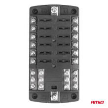 Saugiklių dėžutė su neigiamu bėgiu, srieginėmis jungtimis, 12 lizdų AMIO-03834