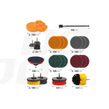 Szczotki czyszczące sprzątające na wiertarkę wkrętarkę + pady 22 szt. AMIO-02594