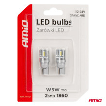 LED lemputės STANDARTINĖS T10 W5W 2x1860 SMD baltos 12V 24V AMIO-03719