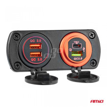Wodoodporna ładowarka z gniazdami USB i testerem napięcia + USB-C 12V 24V MOD-07 AMIO-02857