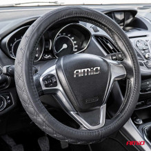 Quilted leather cover for car steering wheel S 35-37cm SWC-51-S AMIO-03560